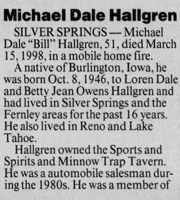 Michael Hallgren, obituary, 1998, part 1 of 2