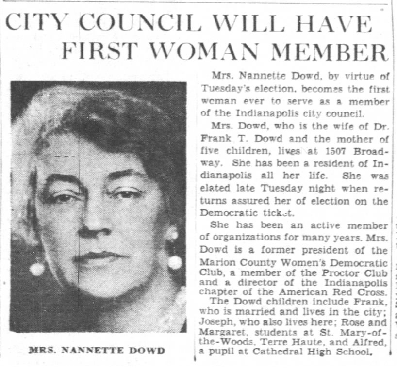 Nanette Dowd, Indianapolis city council, 1934