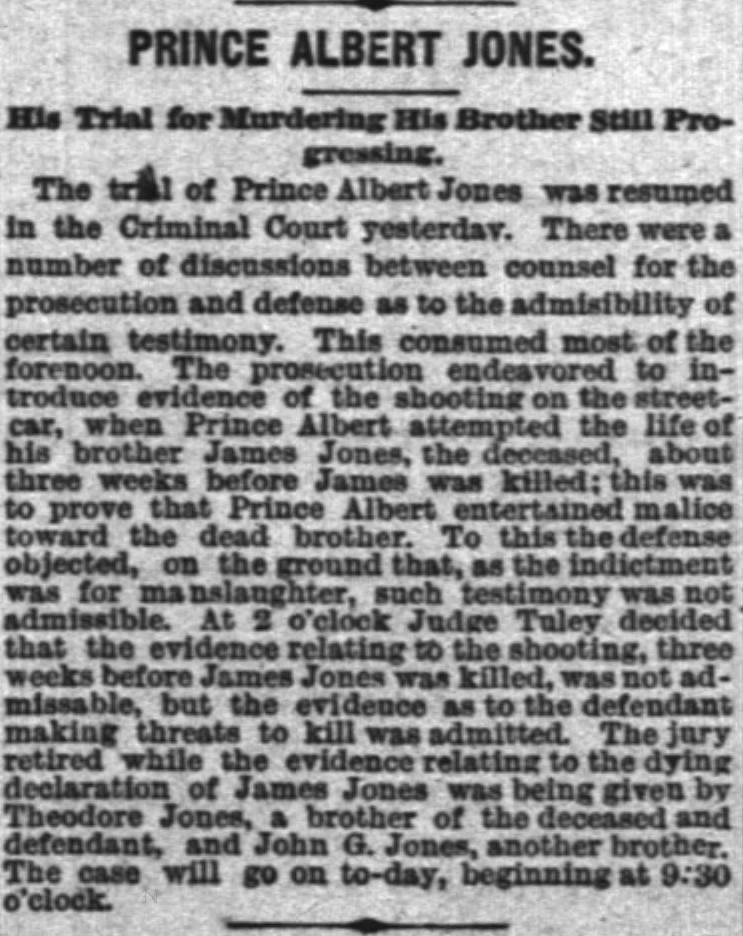 Dec. 5, 1879 John G. Jones brother on trial for killing his other brother.