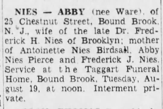 Abby Ware-Nies, Obituary