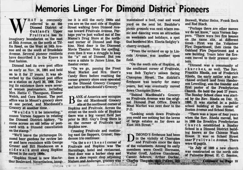 Memories Linger for Dimond District Pioneers pt.1