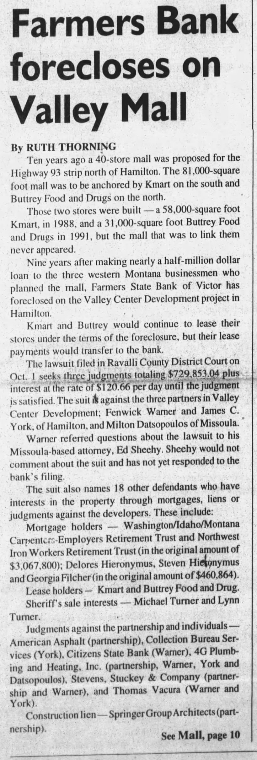 Valley Mall foreclosure