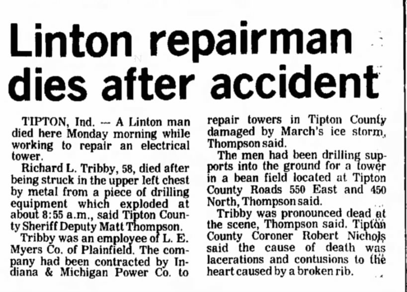 Richard Tribby dies after accident 4 Jun 1991 - The Kokoma Tribune