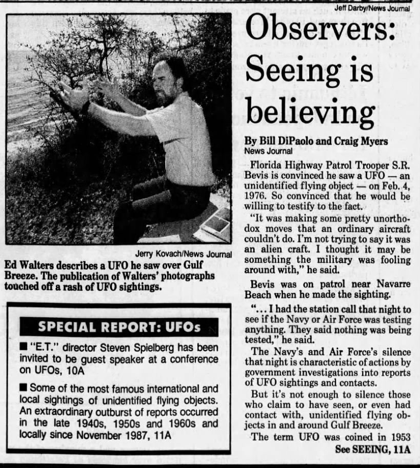 Pensacola News Journal - March 11, 1990 - page 1A - Gulf Breeze UFO