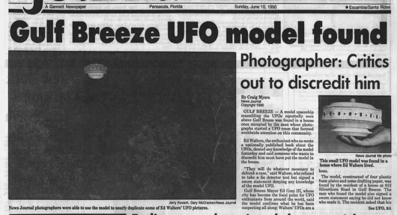 Pensacola News Journal - June 10, 1990 - page 1A - Gulf Breeze UFO