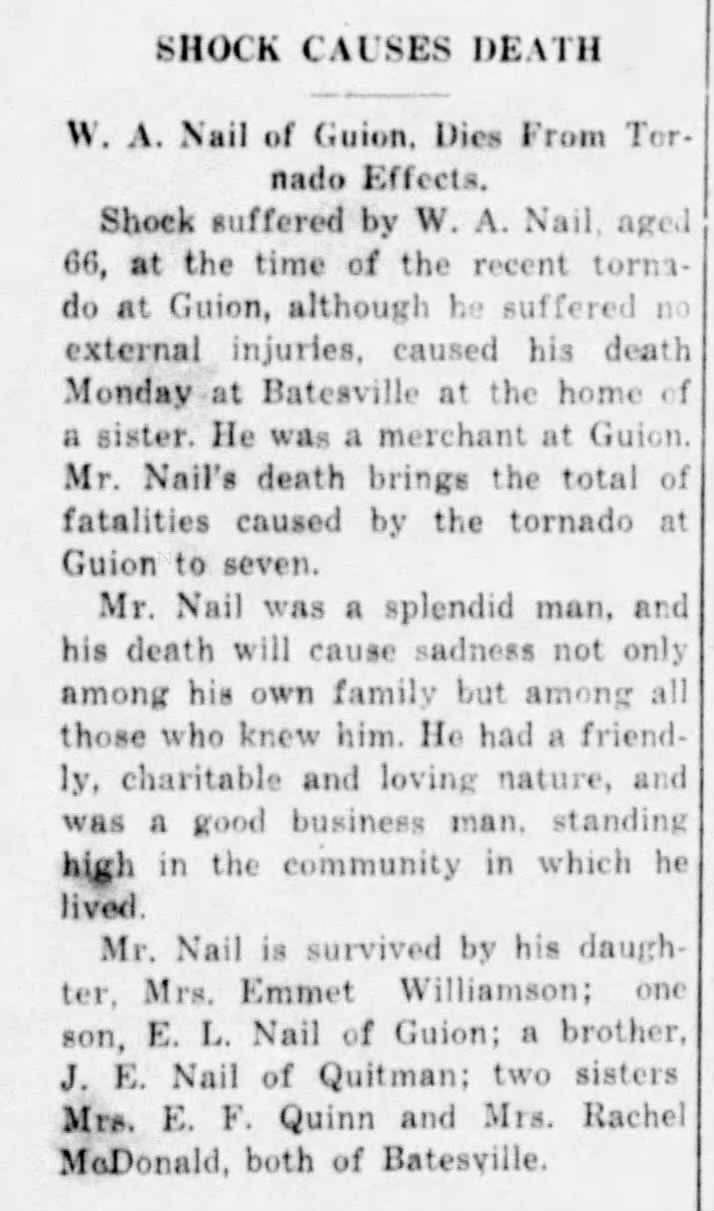 Baxter Bulletin - May 3, 1929 Guion tornado - seven killed