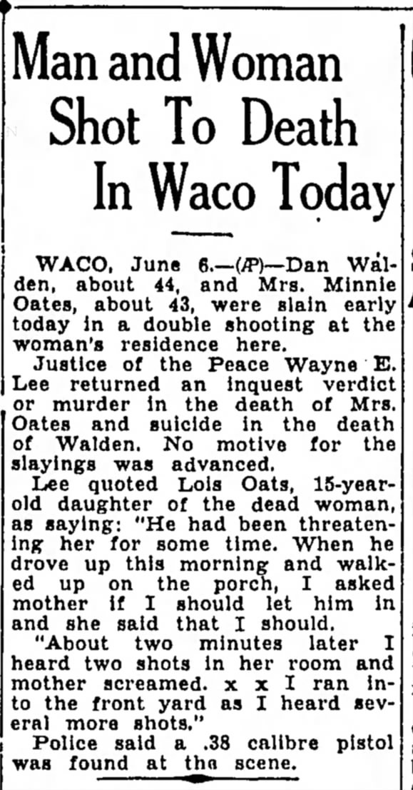 Waco Shooting, Mrs Minnie Oates, Walden