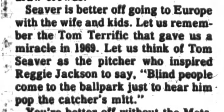 "Blind people come to the ballpark just to hear him pitch" (1987).