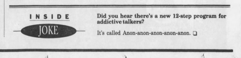 12-step group for addictive talkers -- Anon-anon-anon (1993).