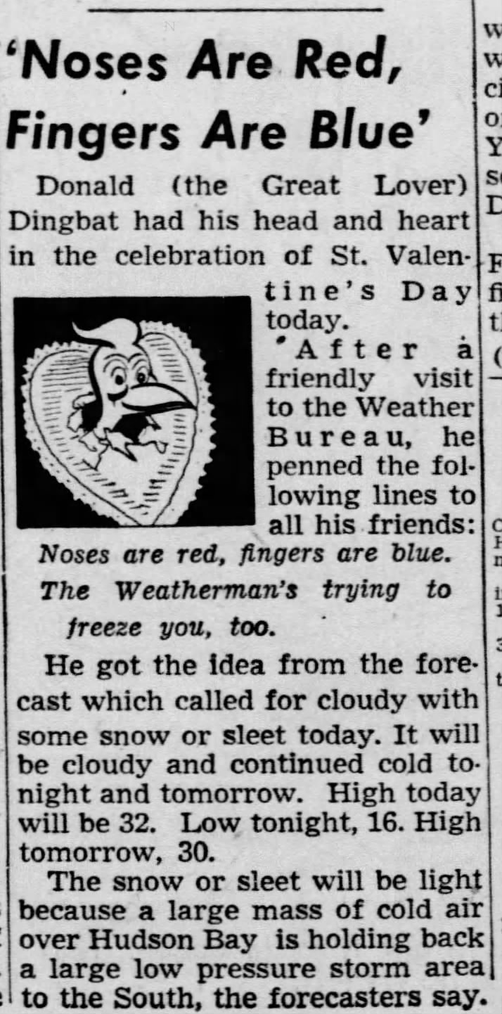 "Noses are red, fingers are blue" (1952).