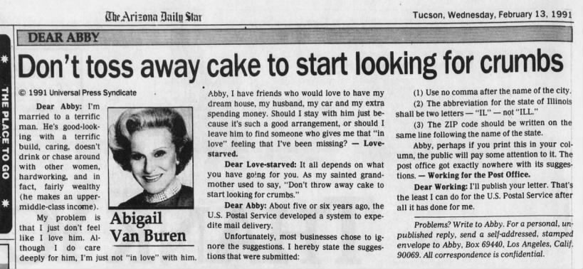"Don't throw away cake to look for crumbs" (1991).