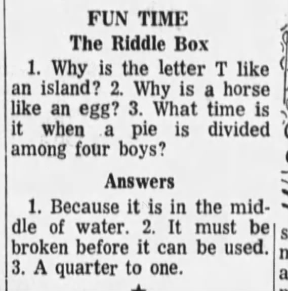 "Why is a horse like an egg?" (1968).
