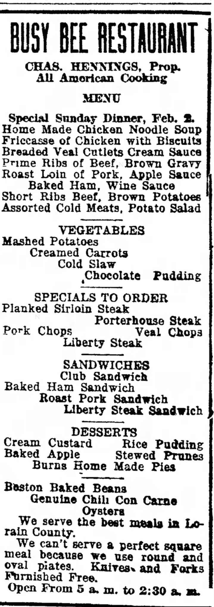 "Liberty Steak Sandwich," or hamburger (1919).