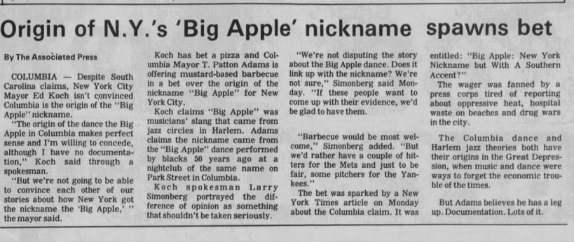 NYC-Columbia, SC "Big Apple" bet (1988).