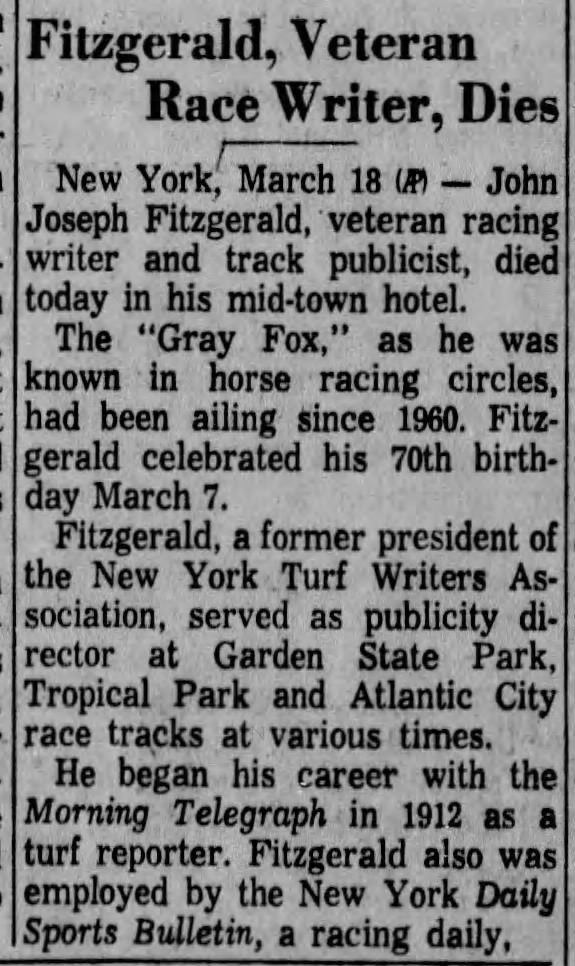 John J. Fitz Gerald, who popularized "Big Apple" in the 1920s, dies.