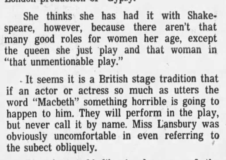 "That Unmentionable Play"=Macbeth (1976).
