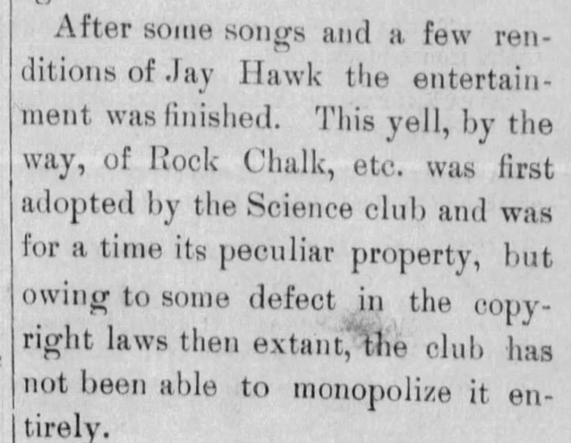 Origin of "Rock Chalk" cheer by the Science Club (1889).