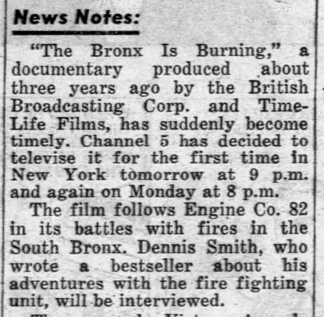 "The Bronx Is Burning" (1975).