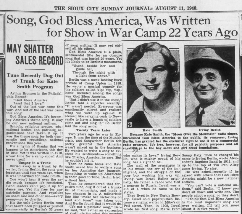 "God Bless America," Irving Berlin's trunk song (1940).