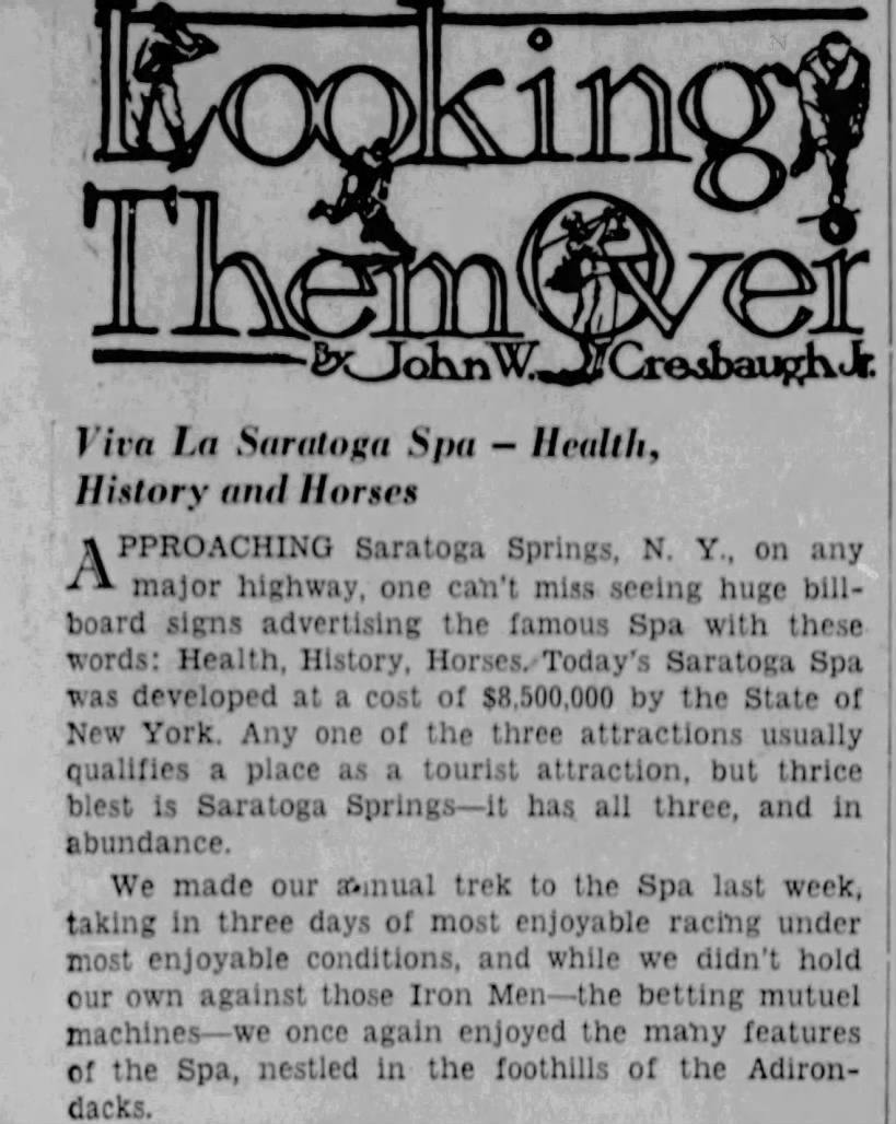 "Health, History and Horses" -- Saratoga Springs, NY (1961).