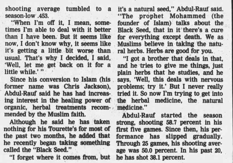 "Black Seed is a cure for everything except death" (1994).