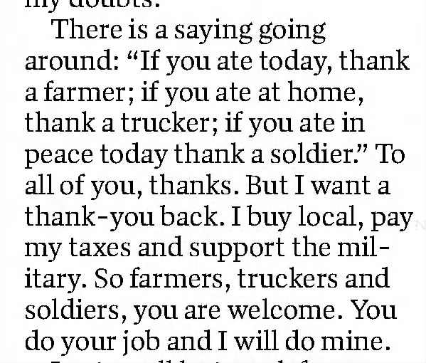 "If you ate today, thank a farmer" (2020).