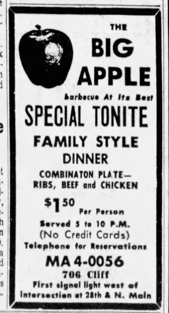 Big Apple restaurant in Fort Worth, TX (1961).