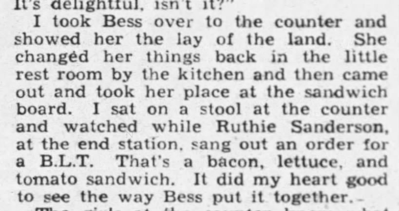 BLT-bacon, lettuce and tomato sandwich (1944).