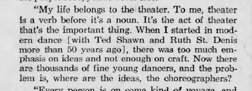 "Theater is a verb before it's a noun" (1973).