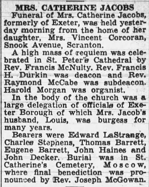 Catherine McAlister Jacobs Funeral WBR 29 Mar 1940