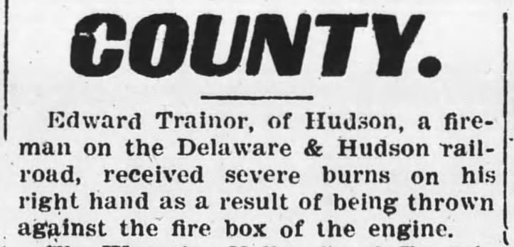 Edward Trainor Injured; Pittston Gazette; 23 March 1906