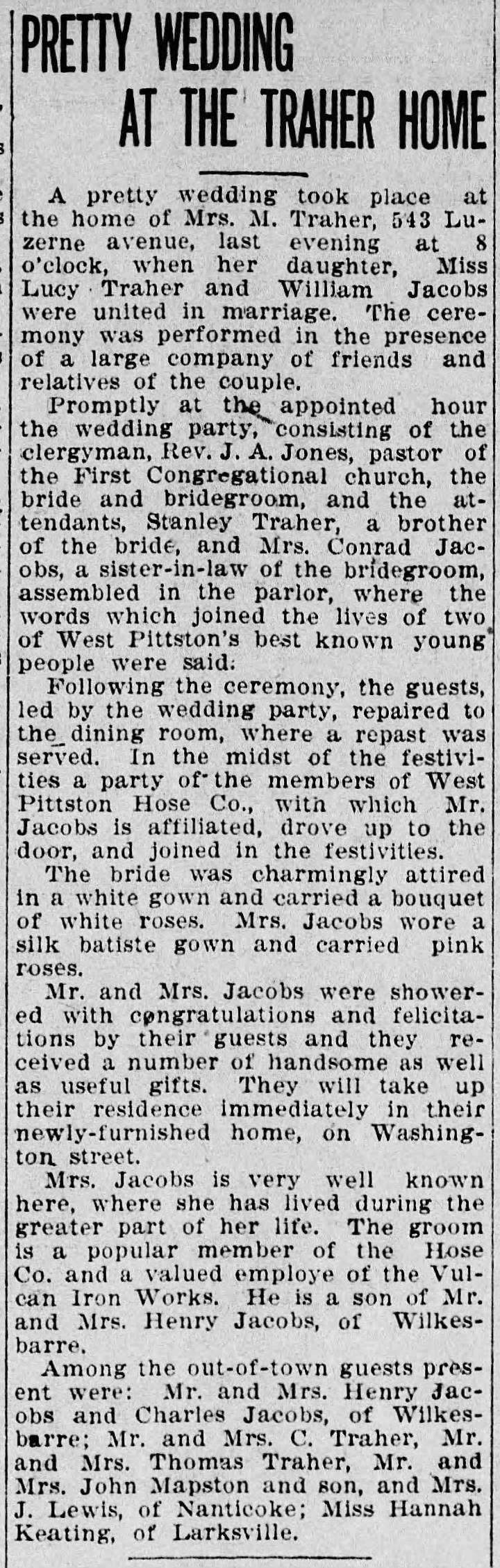 Jacobs/Traher wedding 1911