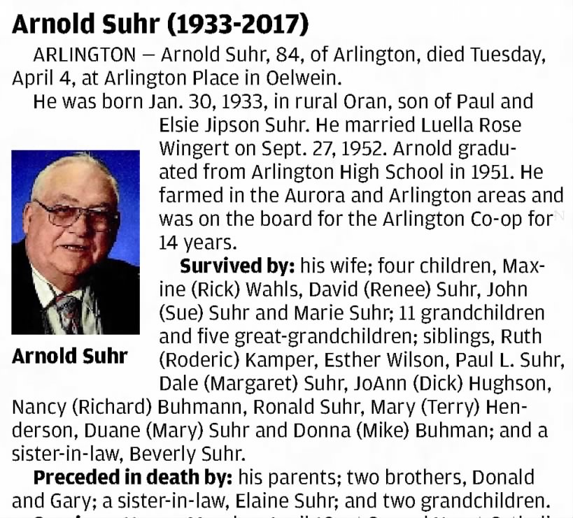 Arnold Suhr obituary