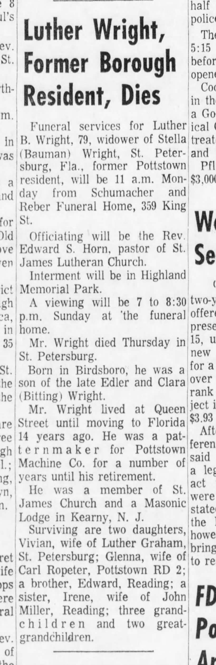 Luther Wright Obit