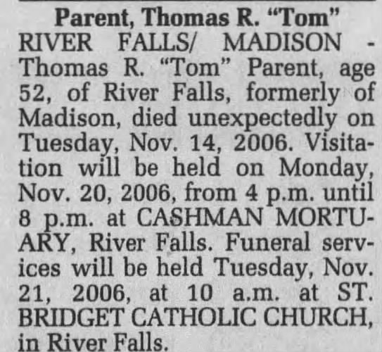 Obituary for Thomas R. Parent (Aged 52)
