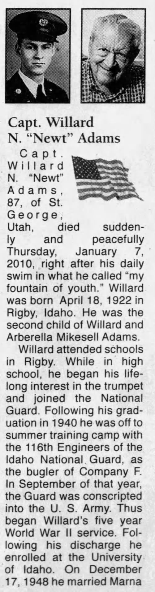 Obituary for Willard N. Adams