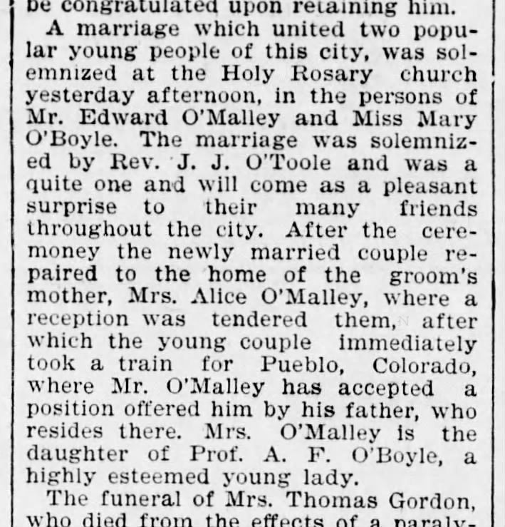 O'Malley-O'Boyle 1897 Marriage