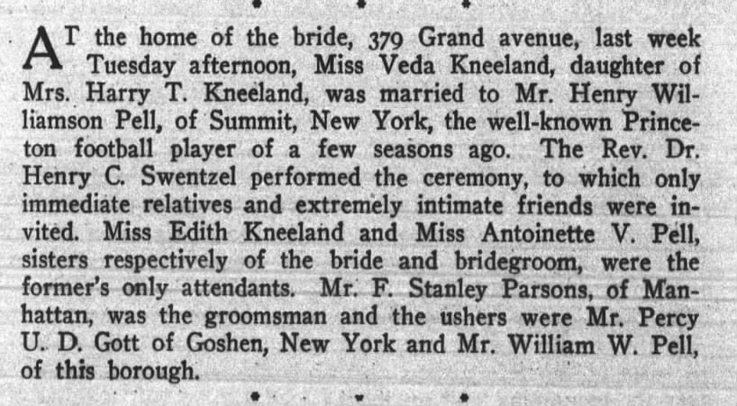 Pell-Kneeland 1906 Marriage