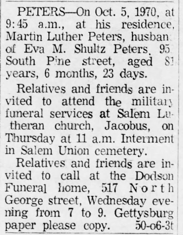 Martin Peters death notice-Oct 1970A