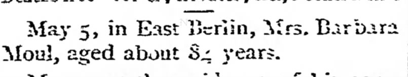Barbara Moul death notice-May 1889