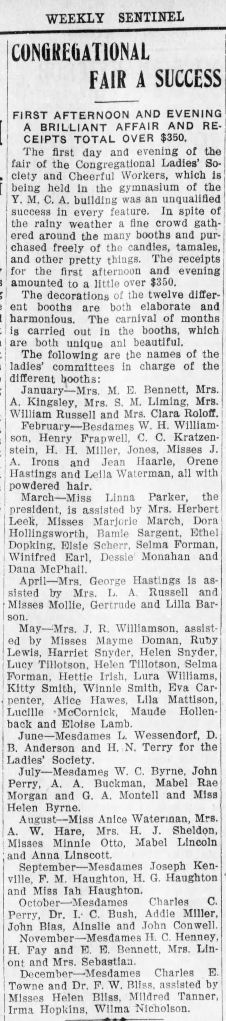 1906 Dec 15 - Hettie Irish - Santa Cruz Weekly Sentinel - Congregational Fair
