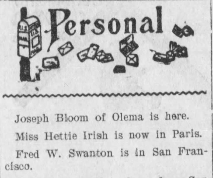 1903 Nov 9 - Hettie Irish - Evening Sentinel - Paris