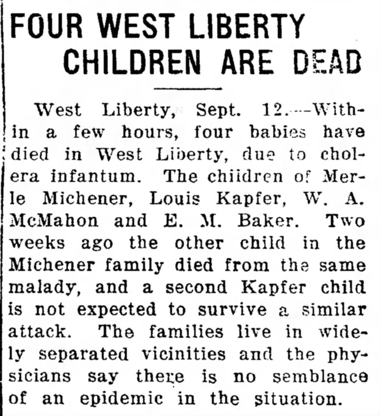Kapfer child dies of Cholera infantum in West Liberty
