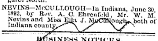 Marriage of Ella J McCullough and William Nevins