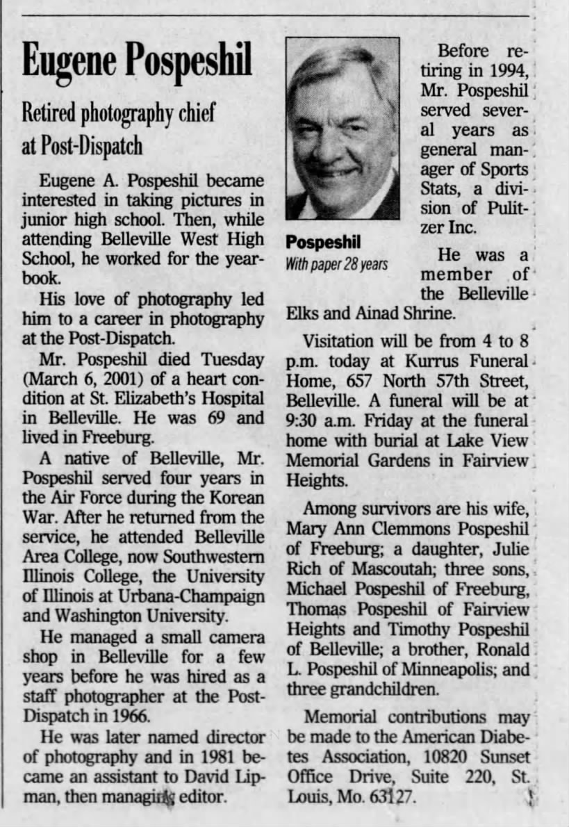 Eugene Pospeshil Obituary
