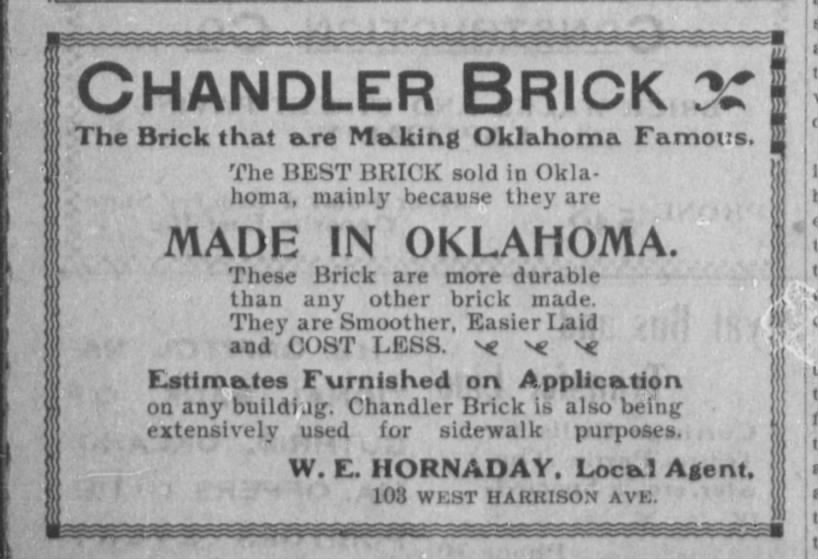 Chandler Brick advertisement from The Guthrie Daily Leader (Guthrie)
April 28, 1902