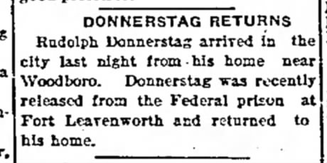 Rudolph Donnerstag returns home after Ft. Leavenworth.