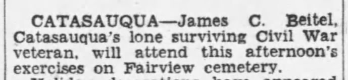 1936 James C Beitel, lone surviving Civil War vet