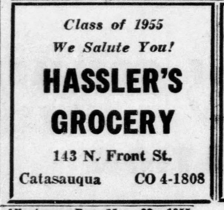 1955 Hassler's Grocery ad, 143 Front