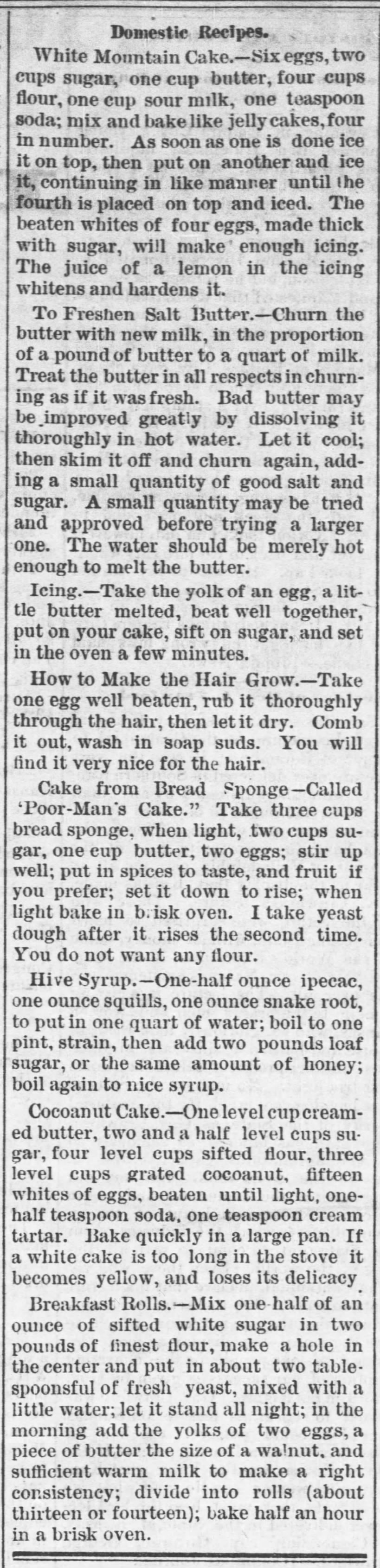 Domestic Recipes (Coconut Cake) 6-21-1878